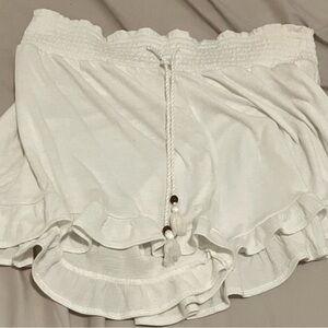 No Boundaries White Elastic Waist Shorts with Ruffle Trim